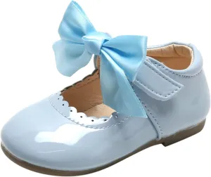 Girls Dress Shoes for Girls Wedding Bowknot Girl Shoes Princess Party School Shoes Low Heel for Kids Ballerina Shoes (Light Blue, 23)