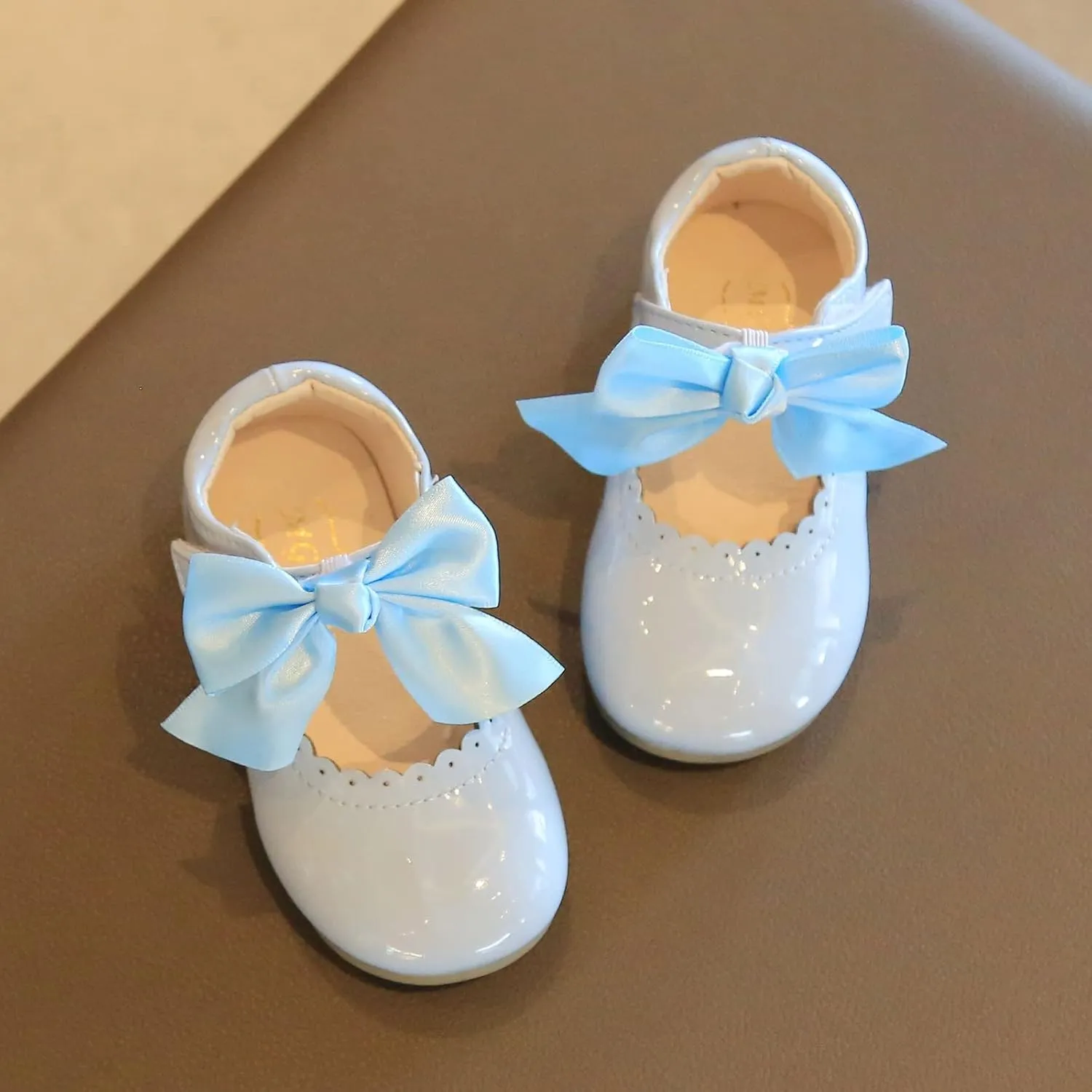 Girls Dress Shoes for Girls Wedding Bowknot Girl Shoes Princess Party School Shoes Low Heel for Kids Ballerina Shoes (Light Blue, 23)