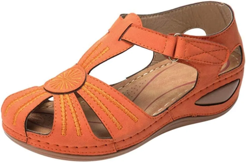 GUNIYIFS Womens Close Toed Sandals Flats Beach Wedge Sandals with Arch Support for Women Summer Casual Comfy Orthotic Shoes