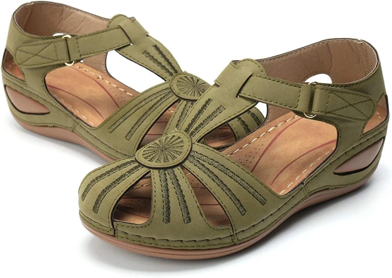 GUNIYIFS Womens Close Toed Sandals Flats Beach Wedge Sandals with Arch Support for Women Summer Casual Comfy Orthotic Shoes