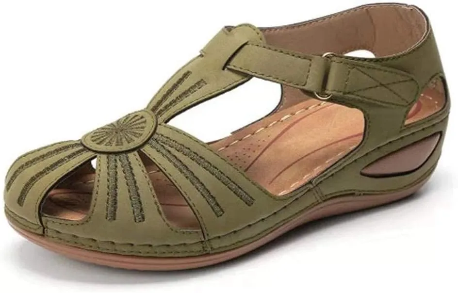 GUNIYIFS Womens Close Toed Sandals Flats Beach Wedge Sandals with Arch Support for Women Summer Casual Comfy Orthotic Shoes