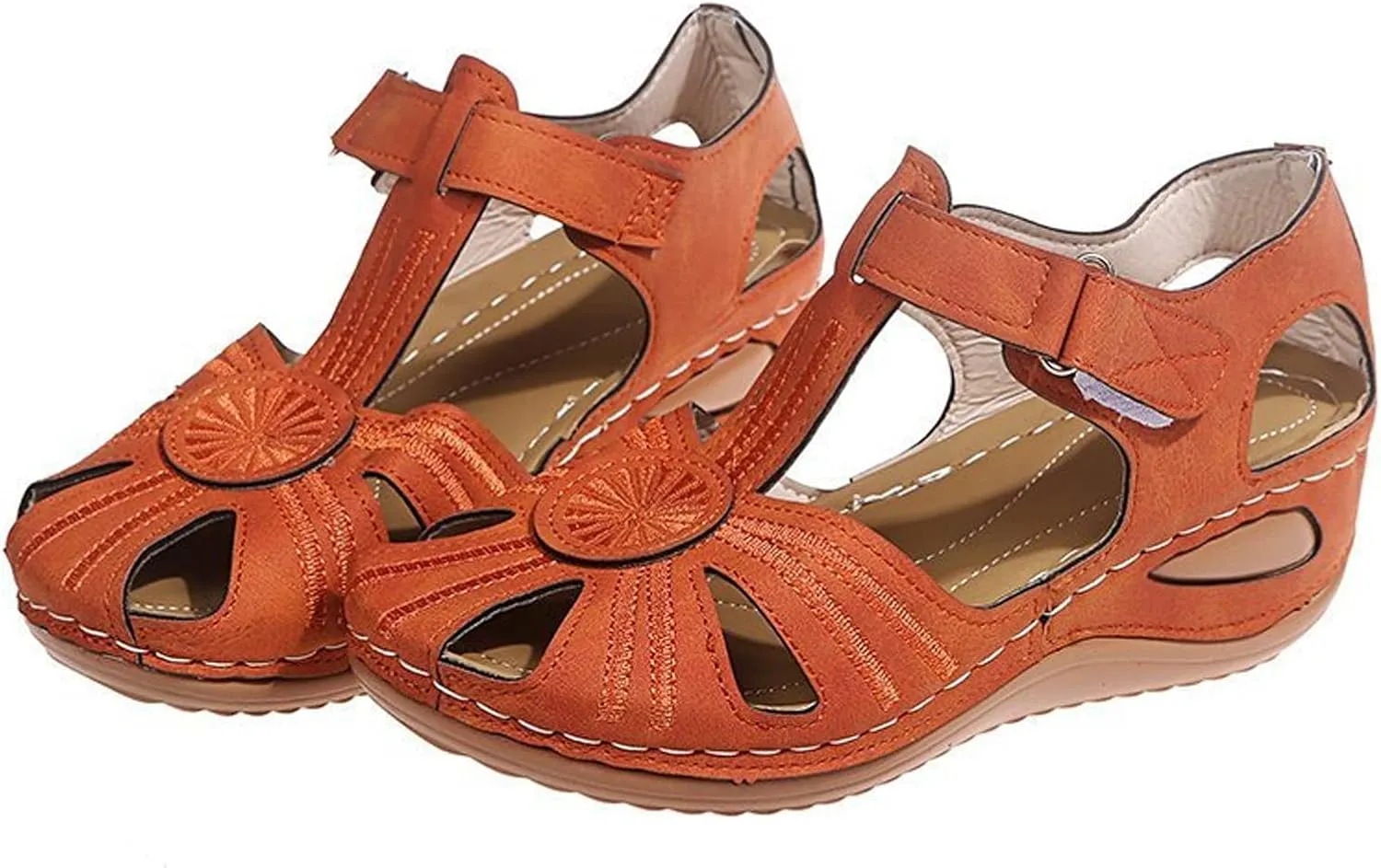 GUNIYIFS Womens Close Toed Sandals Flats Beach Wedge Sandals with Arch Support for Women Summer Casual Comfy Orthotic Shoes