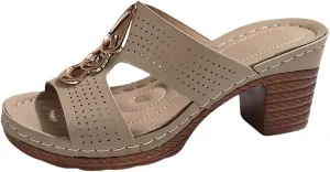 Heeled Sandals for Women Open Toe Slip On Slides Platform Wedge Sandals Chunky Heels Low Block Heeled Sandal Cutout Comfortable Summer Shoes