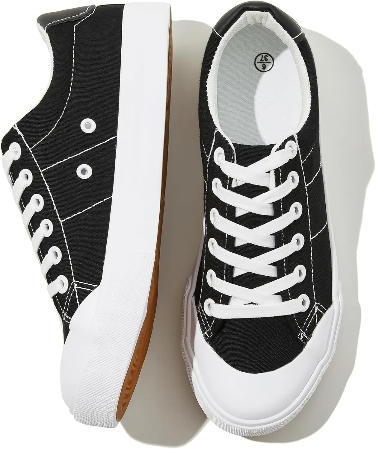 HYPOCRUTE Women's Canvas Shoes Low Top Canvas Sneakers Lace up White Tennis Shoes Casual Walking Shoes for Women