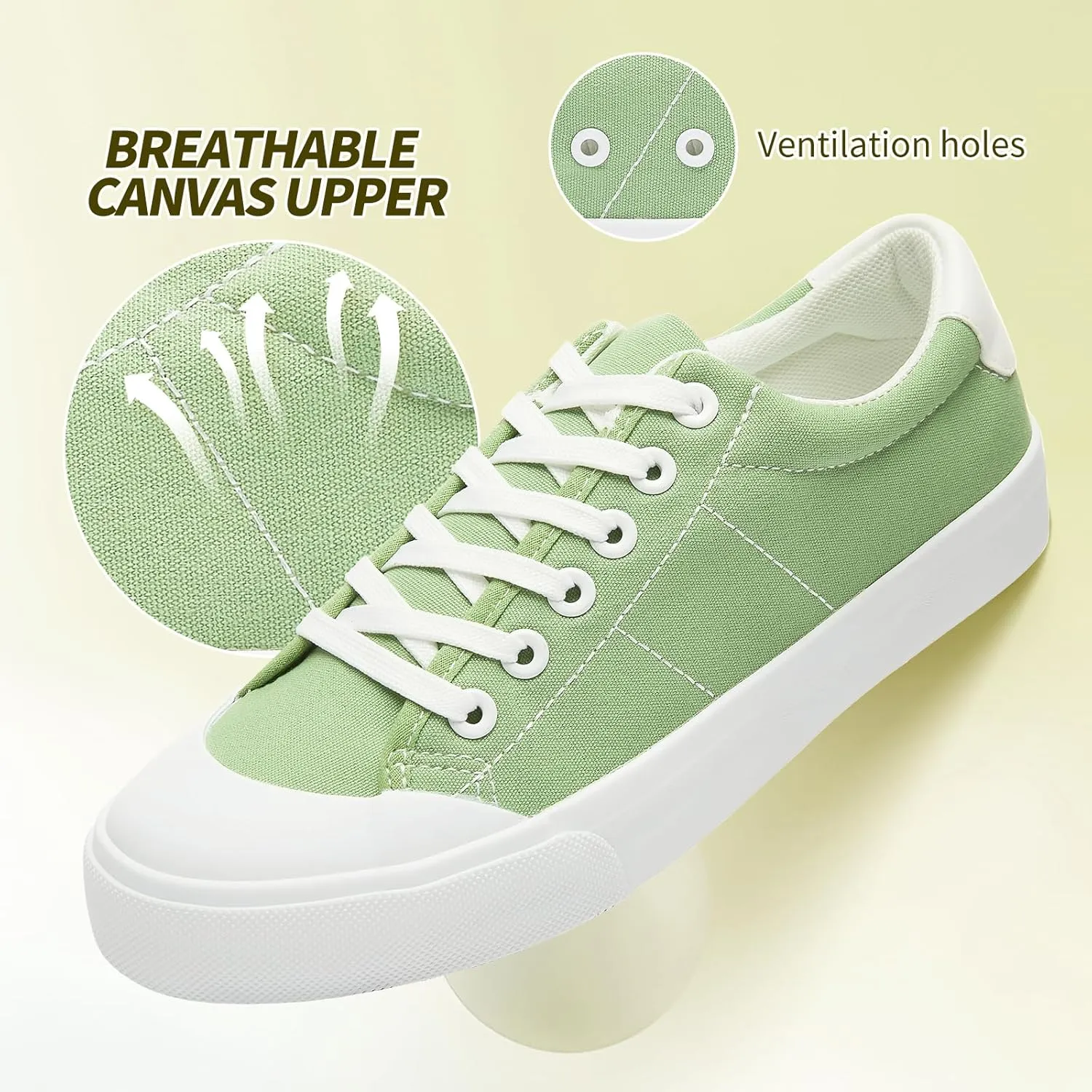 HYPOCRUTE Women's Canvas Shoes Low Top Canvas Sneakers Lace up White Tennis Shoes Casual Walking Shoes for Women