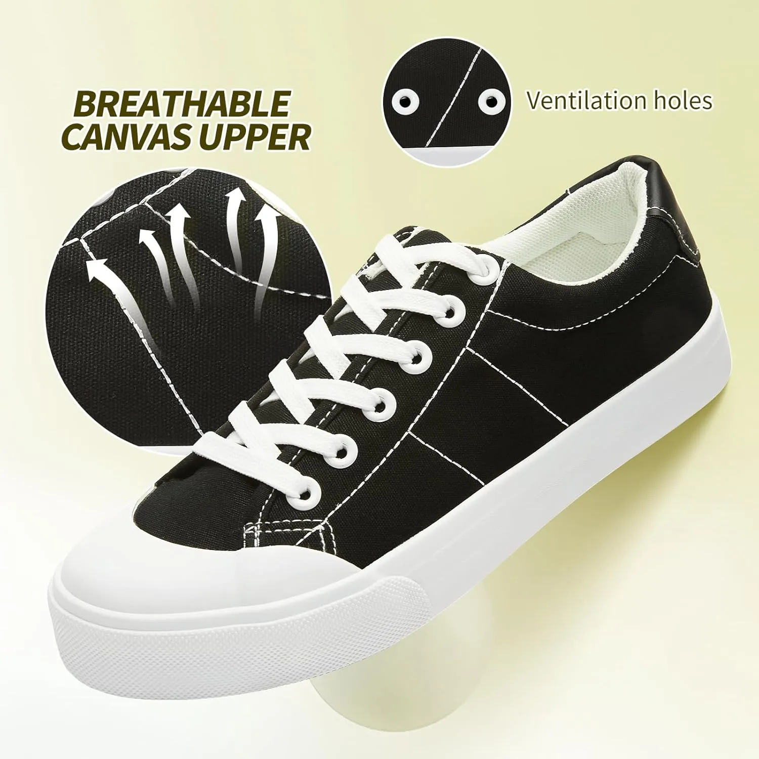 HYPOCRUTE Women's Canvas Shoes Low Top Canvas Sneakers Lace up White Tennis Shoes Casual Walking Shoes for Women