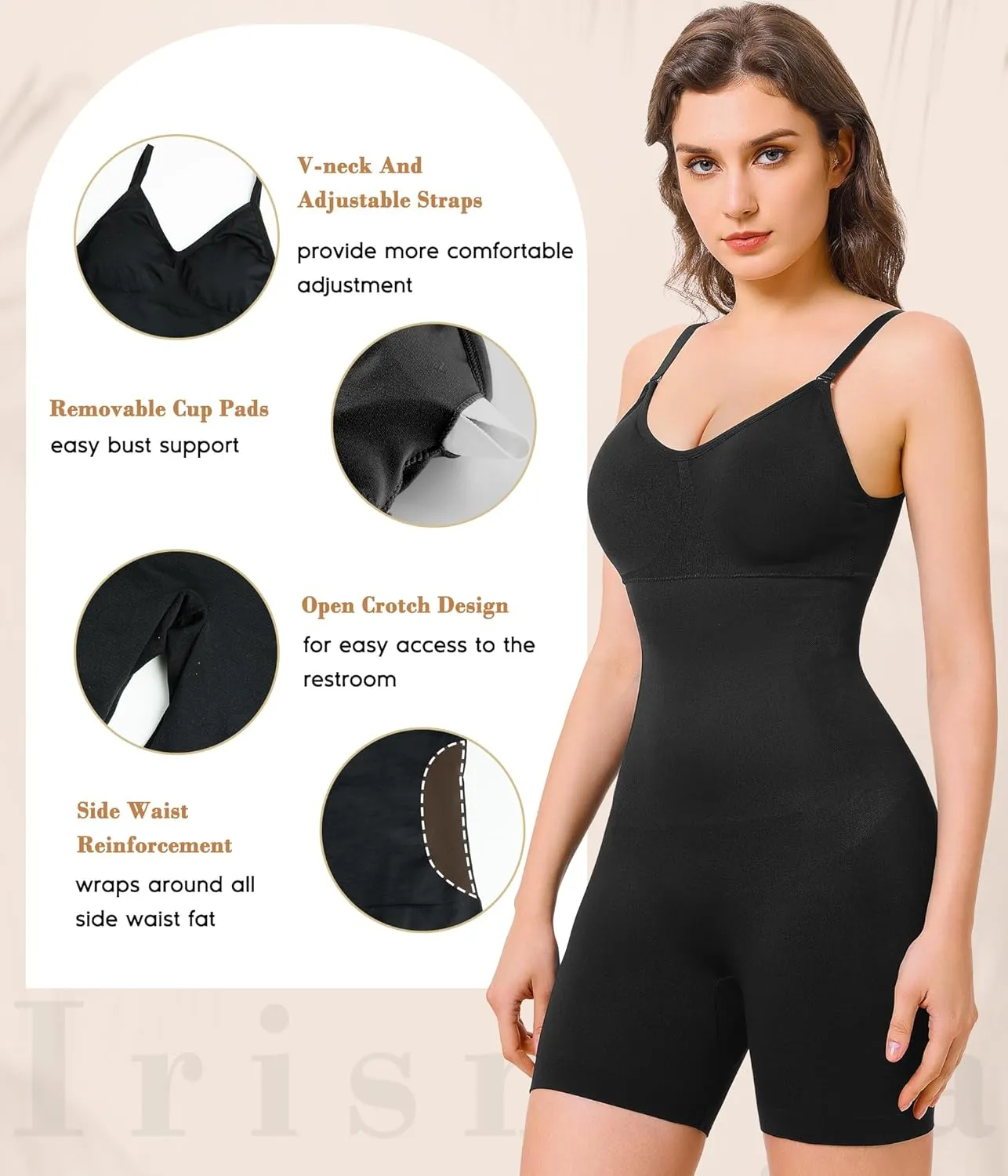 Irisnaya Waist Trainer Shapewear Bodysuits For Women - Seameless Tummy Control Bodysuit Full Body Shaper