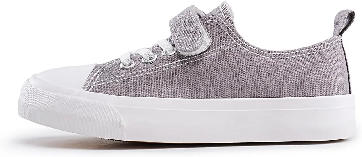 Kids Canvas Sneakers Casual Lightweight Toddler Boys and Girls Low Top Adjustable Strap Canvas Shoes