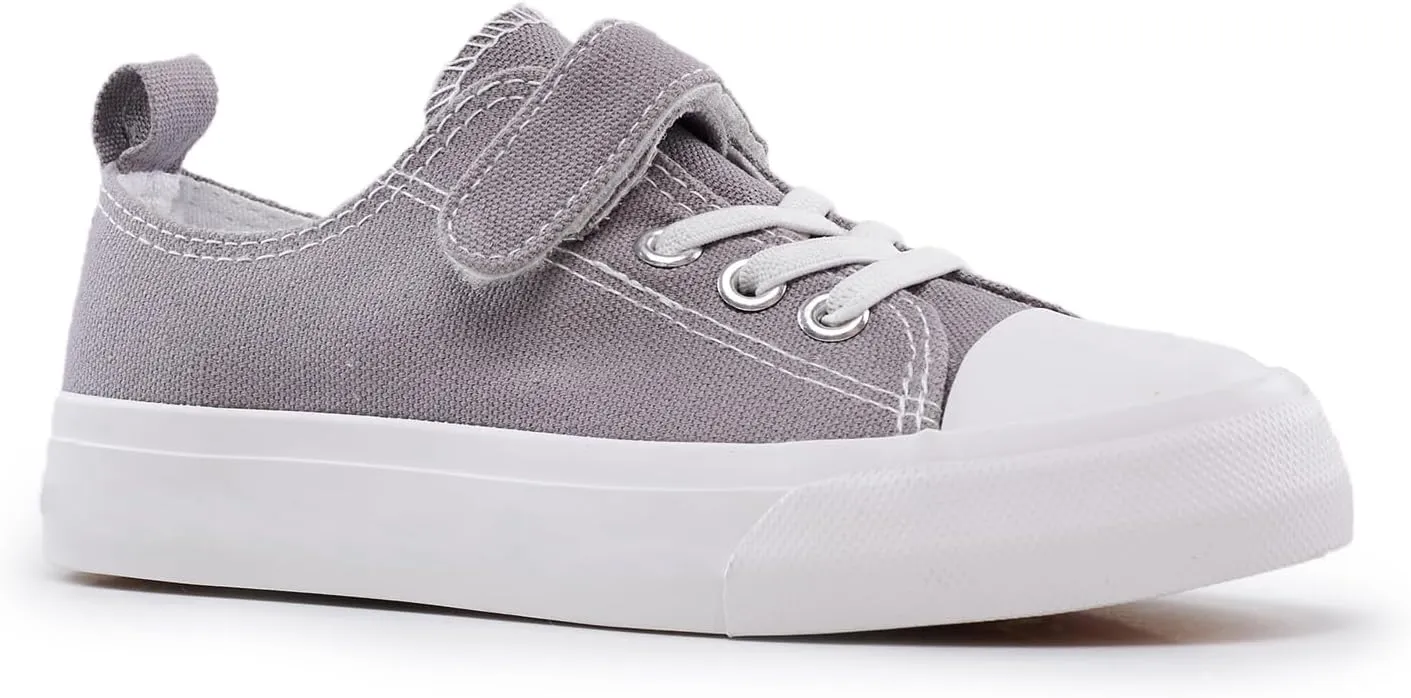 Kids Canvas Sneakers Casual Lightweight Toddler Boys and Girls Low Top Adjustable Strap Canvas Shoes