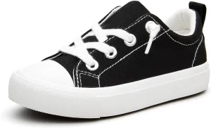 Kids' Low-Top Slip-On Cotton Sneakers, Classic Lace-Up Canvas Shoes for Girls Boys