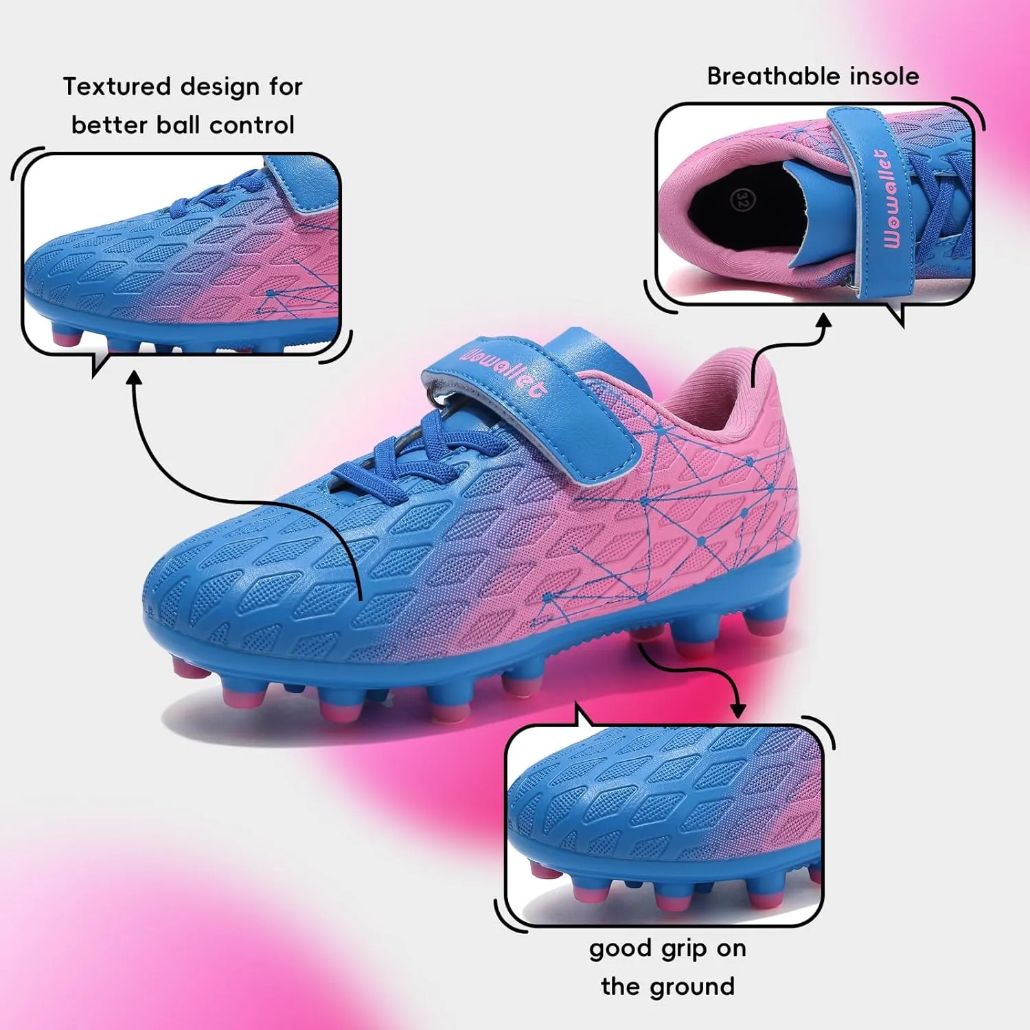 Kids Soccer Cleats Boys Girls Athletic Football Shoes for Unisex