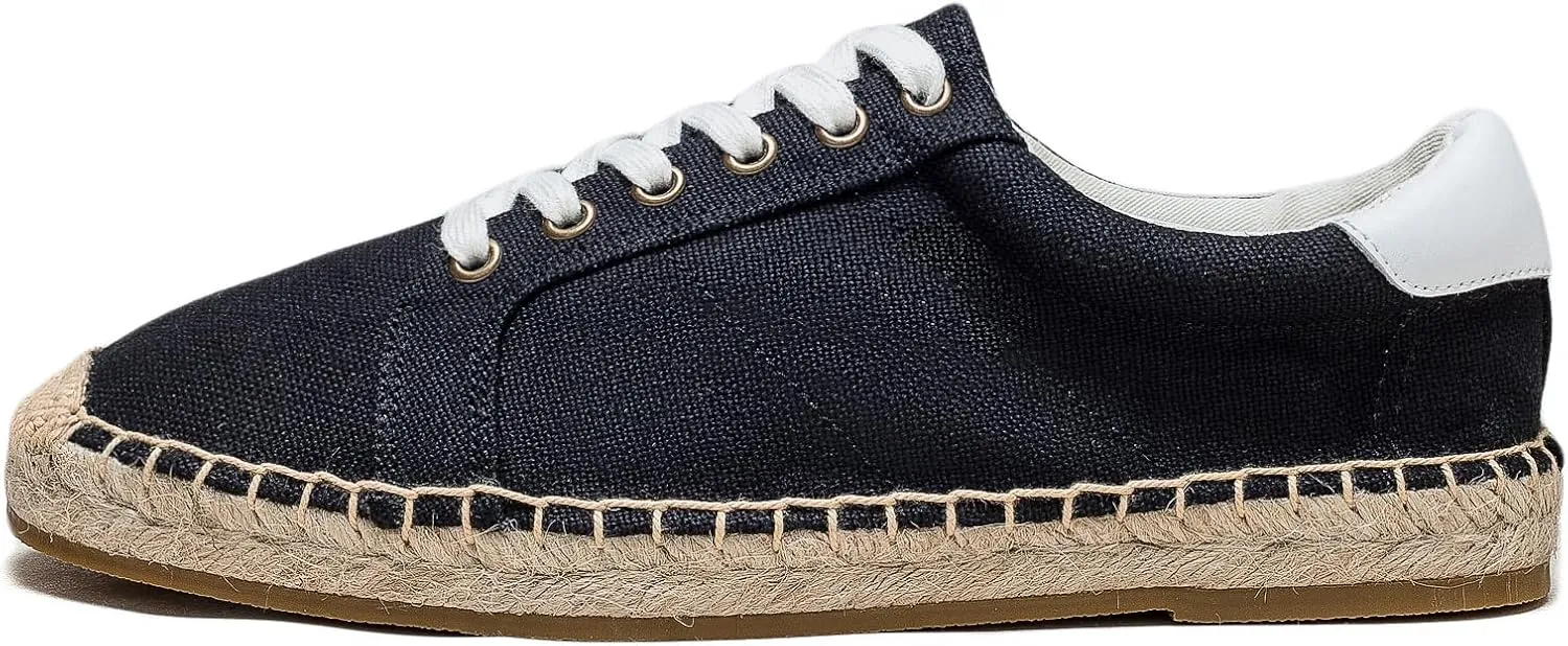 Lace-up Espadrilles for Men, Mens Sneakers Casual Comfy Linen Vegan Canvas Shoes Men's Flat Shoes for Summer,Spring,Autumn Any Scenario