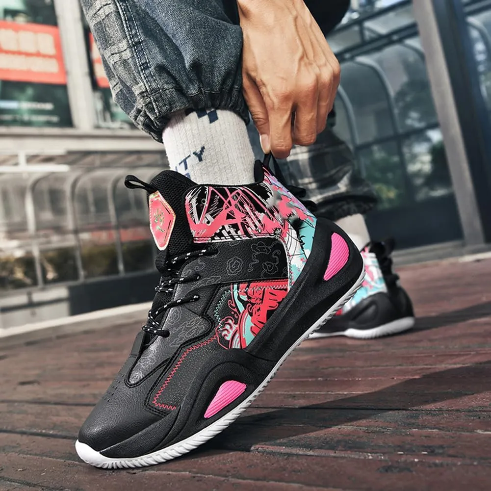 MAUGELY Leather Basketball Shoes Women's Men's Versatile Breathable Sports Running Shoes Student Practical Training Competition Sneakers