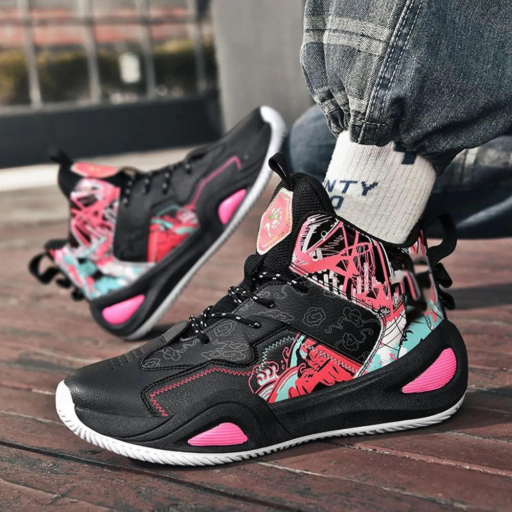 MAUGELY Leather Basketball Shoes Women's Men's Versatile Breathable Sports Running Shoes Student Practical Training Competition Sneakers