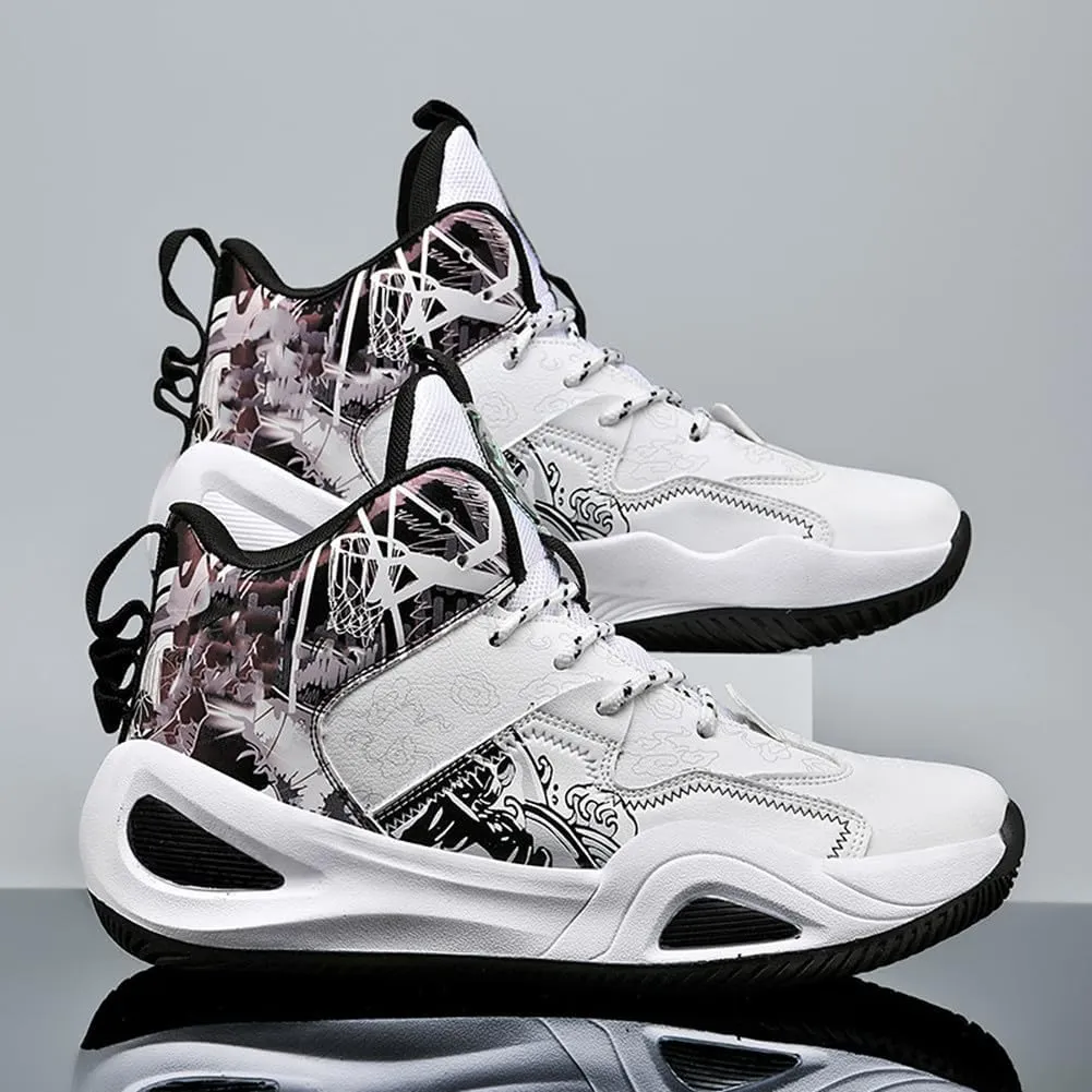 MAUGELY Leather Basketball Shoes Women's Men's Versatile Breathable Sports Running Shoes Student Practical Training Competition Sneakers