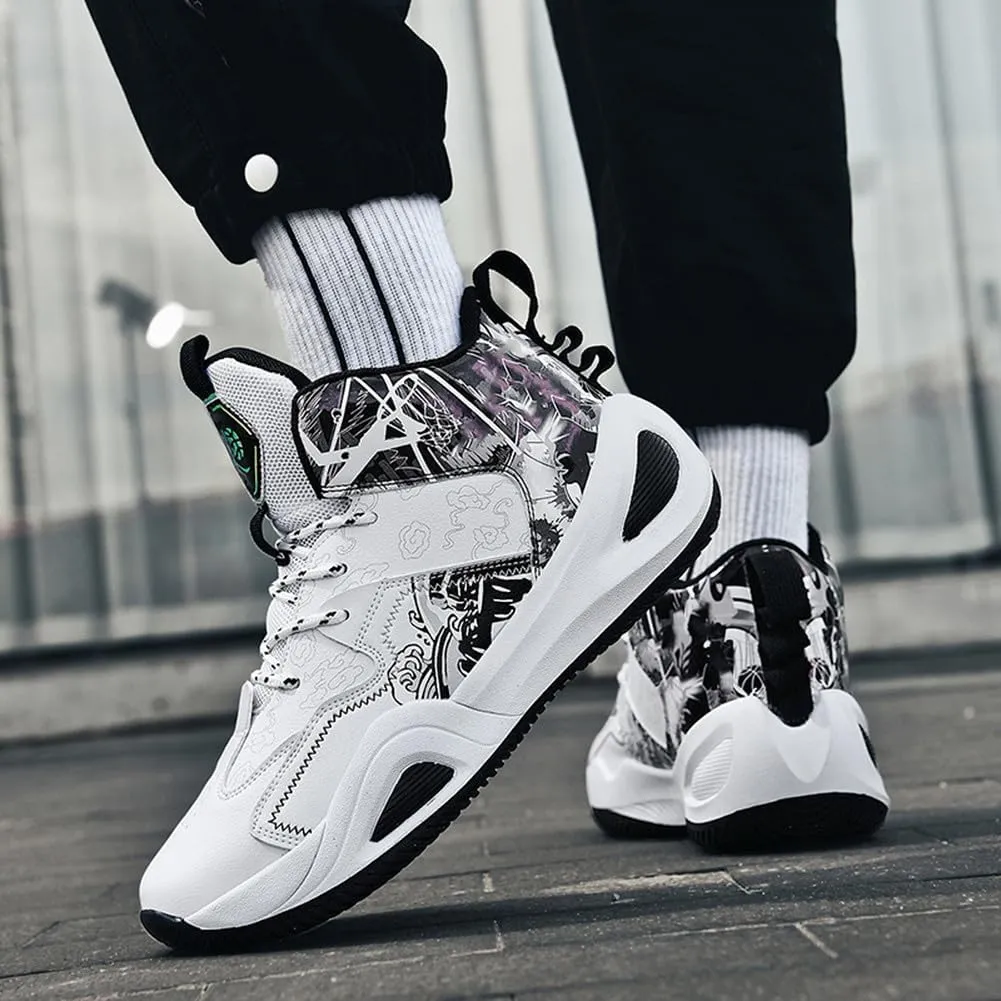MAUGELY Leather Basketball Shoes Women's Men's Versatile Breathable Sports Running Shoes Student Practical Training Competition Sneakers
