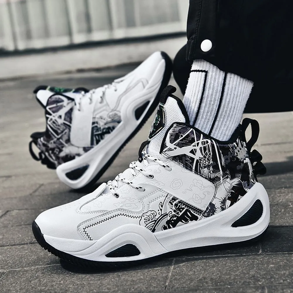 MAUGELY Leather Basketball Shoes Women's Men's Versatile Breathable Sports Running Shoes Student Practical Training Competition Sneakers