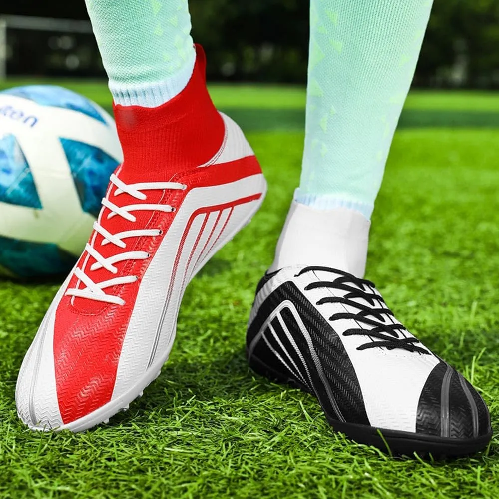 Maylrvjv Men's High Top Soccer Cleats Boys Football Boots Breathble Shock Absorbing Multi-Ground Competition Training Futsal Sneakers