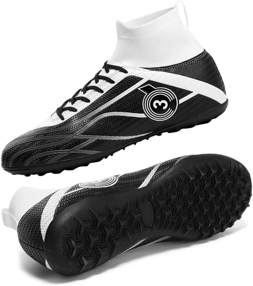 Maylrvjv Men's High Top Soccer Cleats Boys Football Boots Breathble Shock Absorbing Multi-Ground Competition Training Futsal Sneakers