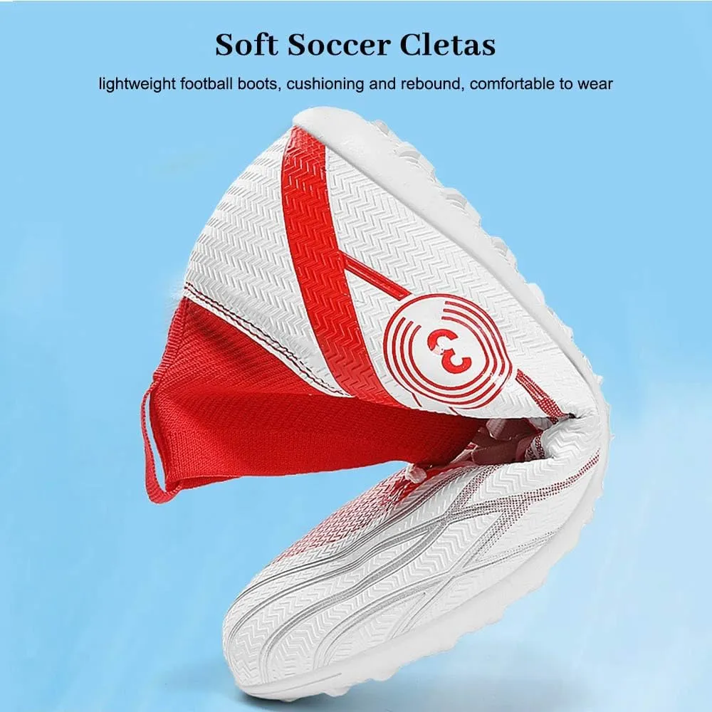 Maylrvjv Men's High Top Soccer Cleats Boys Football Boots Breathble Shock Absorbing Multi-Ground Competition Training Futsal Sneakers