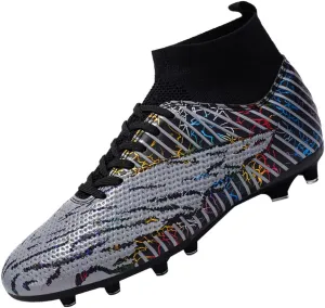 Maylrvjv Men's High Top Soccer Shoes Football Boots Futsal Cleats Competition Training Indoor Outdoor Sports Sneakers