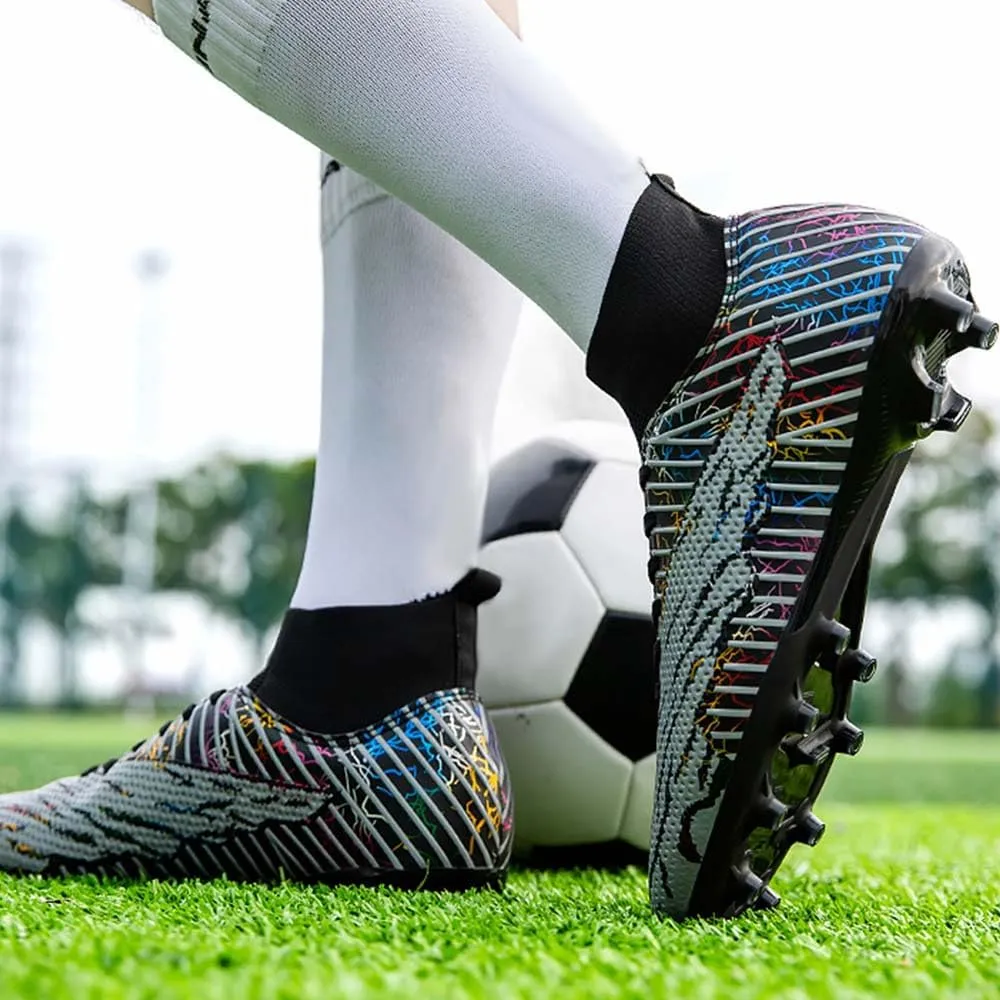 Maylrvjv Men's High Top Soccer Shoes Football Boots Futsal Cleats Competition Training Indoor Outdoor Sports Sneakers