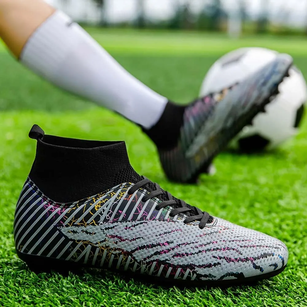 Maylrvjv Men's High Top Soccer Shoes Football Boots Futsal Cleats Competition Training Indoor Outdoor Sports Sneakers