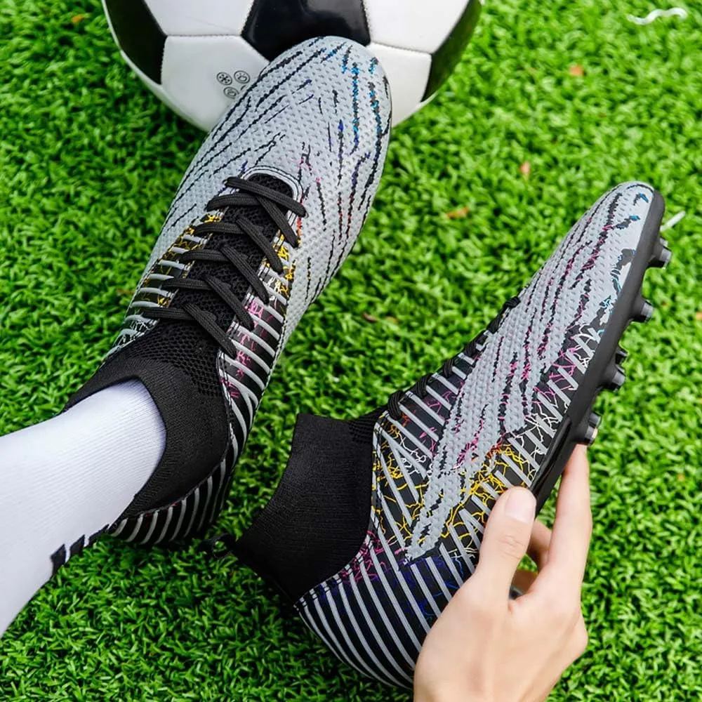 Maylrvjv Men's High Top Soccer Shoes Football Boots Futsal Cleats Competition Training Indoor Outdoor Sports Sneakers