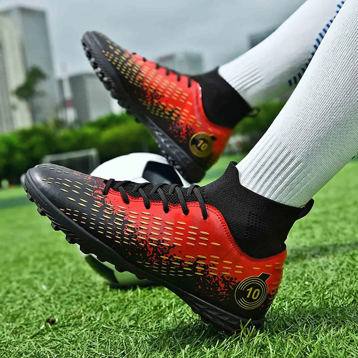 MEBAMY Men's Soccer Shoes Cleats TF High Tops Football Boots for Kids Outdoor Professional Training Athletic Turf Sneaker Rubber Sole