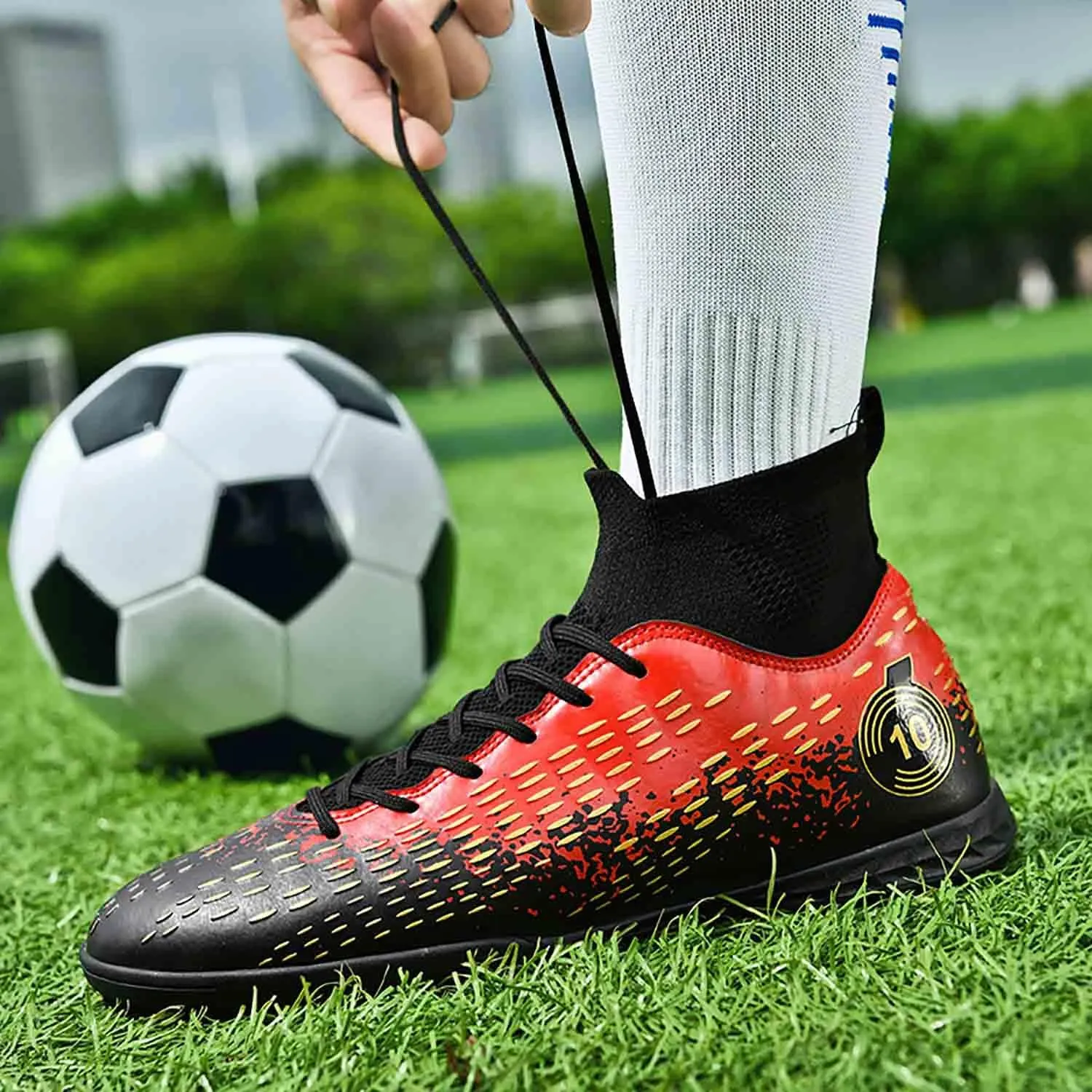 MEBAMY Men's Soccer Shoes Cleats TF High Tops Football Boots for Kids Outdoor Professional Training Athletic Turf Sneaker Rubber Sole