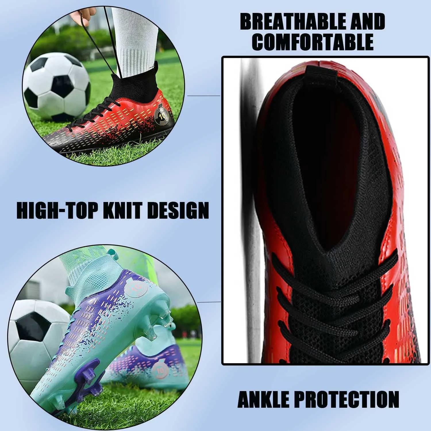 MEBAMY Men's Soccer Shoes Cleats TF High Tops Football Boots for Kids Outdoor Professional Training Athletic Turf Sneaker Rubber Sole