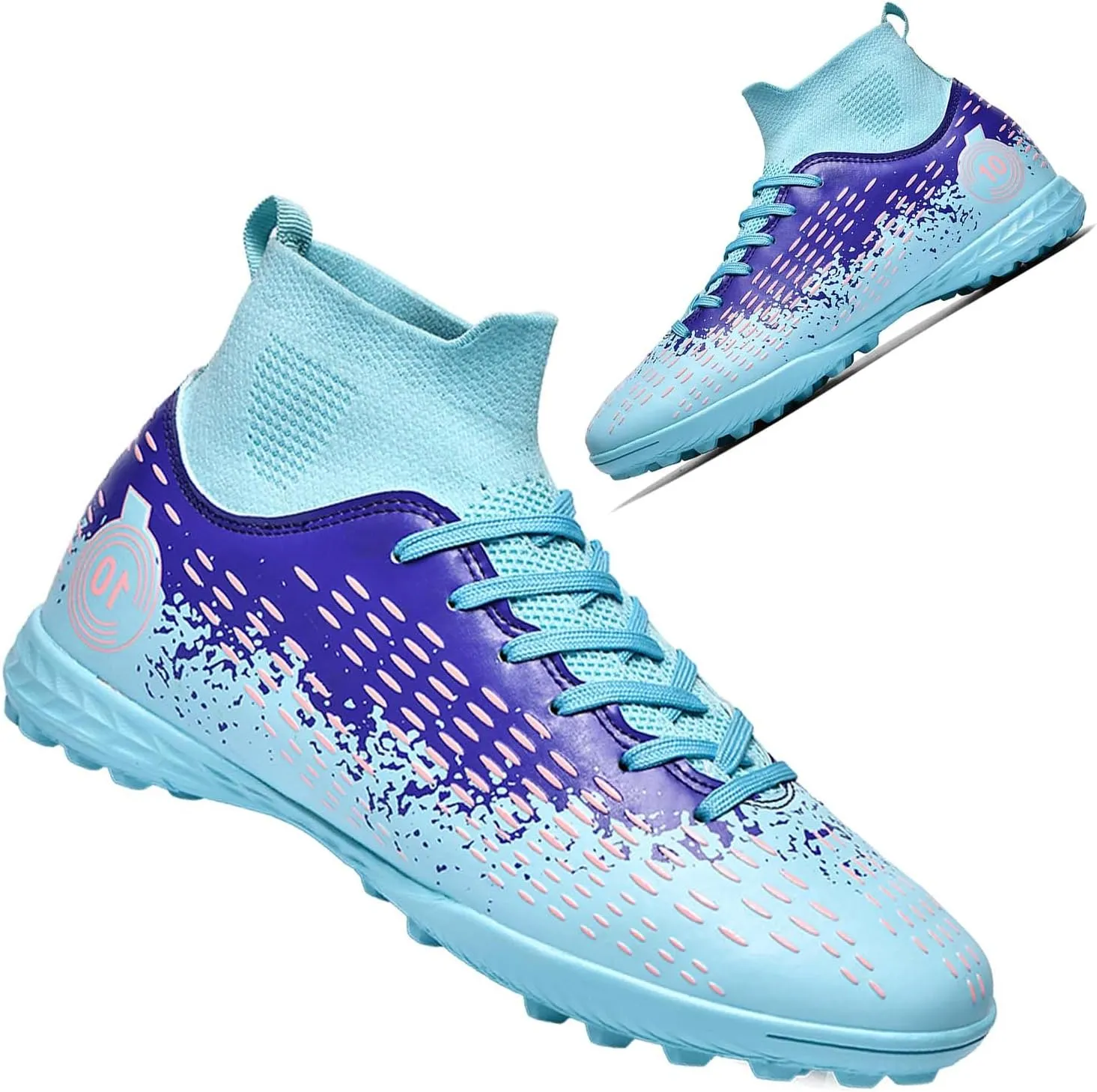 MEBAMY Men's Soccer Shoes Cleats TF High Tops Football Boots for Kids Outdoor Professional Training Athletic Turf Sneaker Rubber Sole