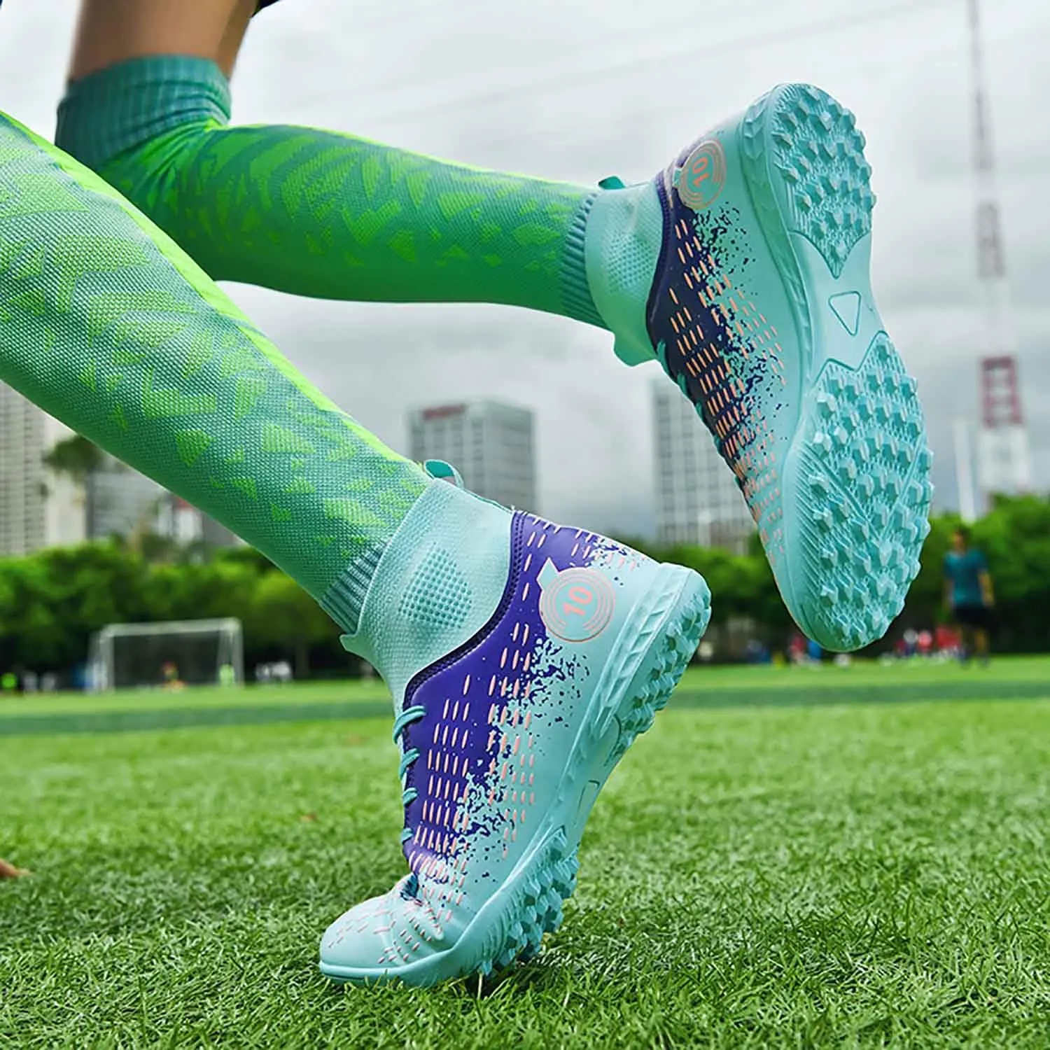MEBAMY Men's Soccer Shoes Cleats TF High Tops Football Boots for Kids Outdoor Professional Training Athletic Turf Sneaker Rubber Sole