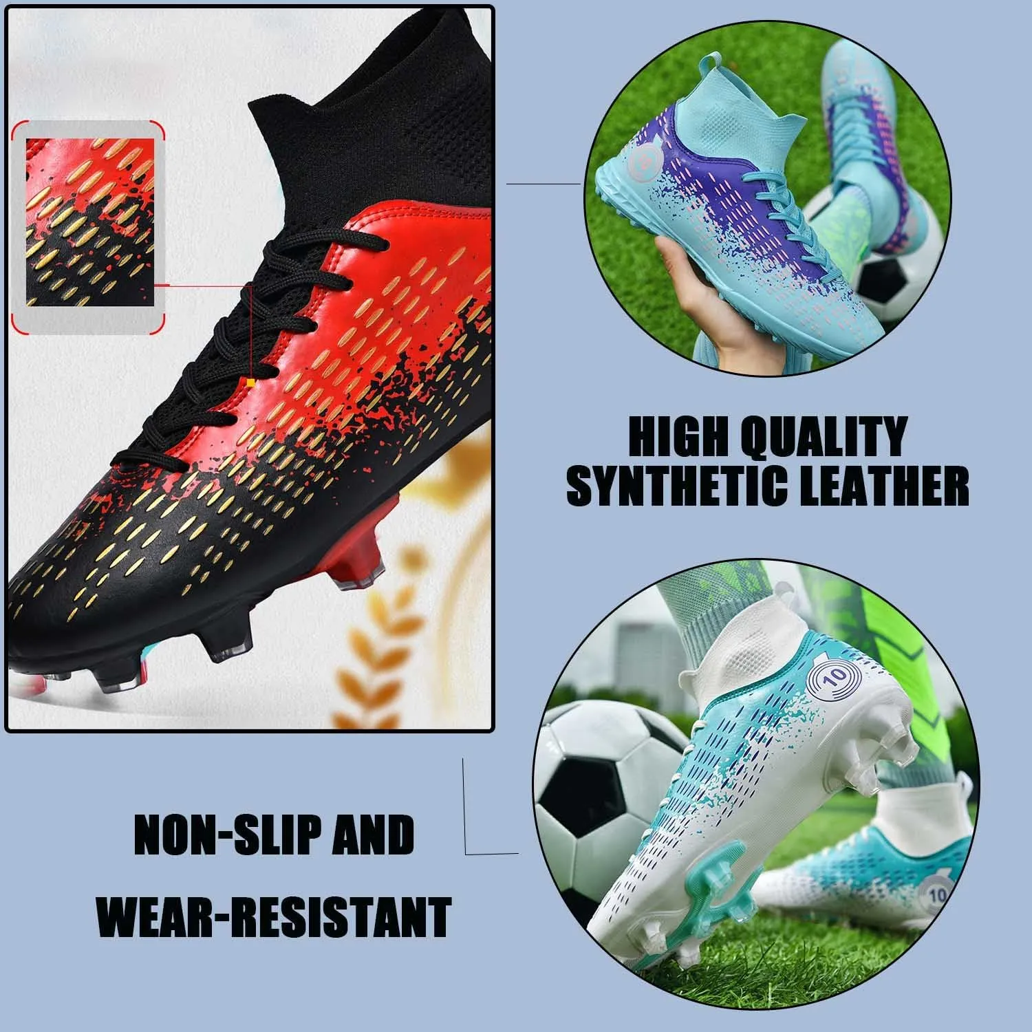 MEBAMY Men's Soccer Shoes Cleats TF High Tops Football Boots for Kids Outdoor Professional Training Athletic Turf Sneaker Rubber Sole