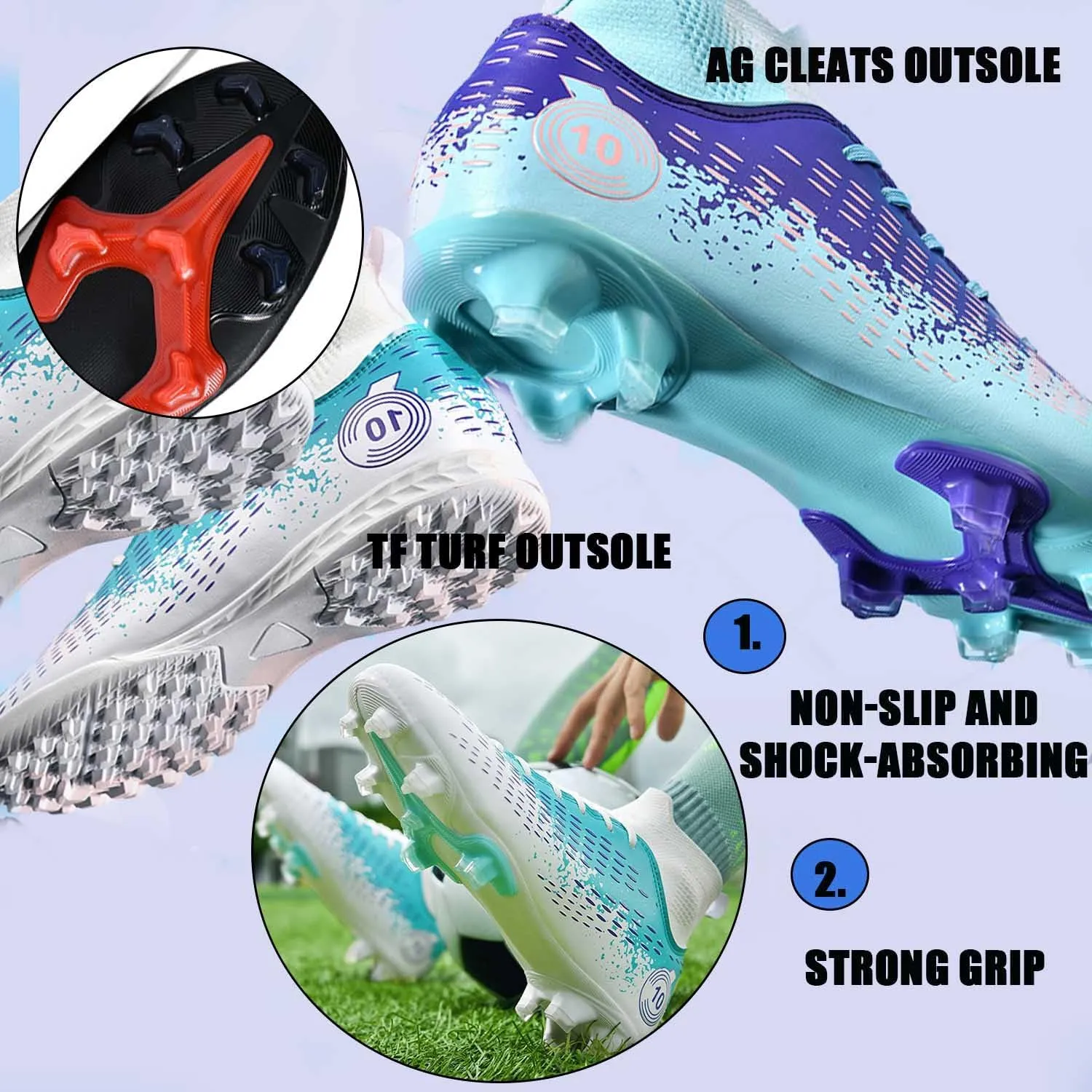 MEBAMY Men's Soccer Shoes Cleats TF High Tops Football Boots for Kids Outdoor Professional Training Athletic Turf Sneaker Rubber Sole