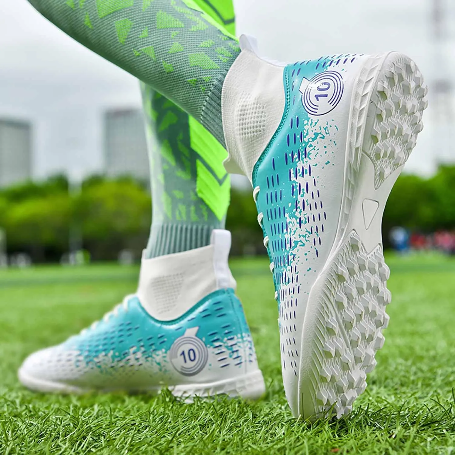 MEBAMY Men's Soccer Shoes Cleats TF High Tops Football Boots for Kids Outdoor Professional Training Athletic Turf Sneaker Rubber Sole