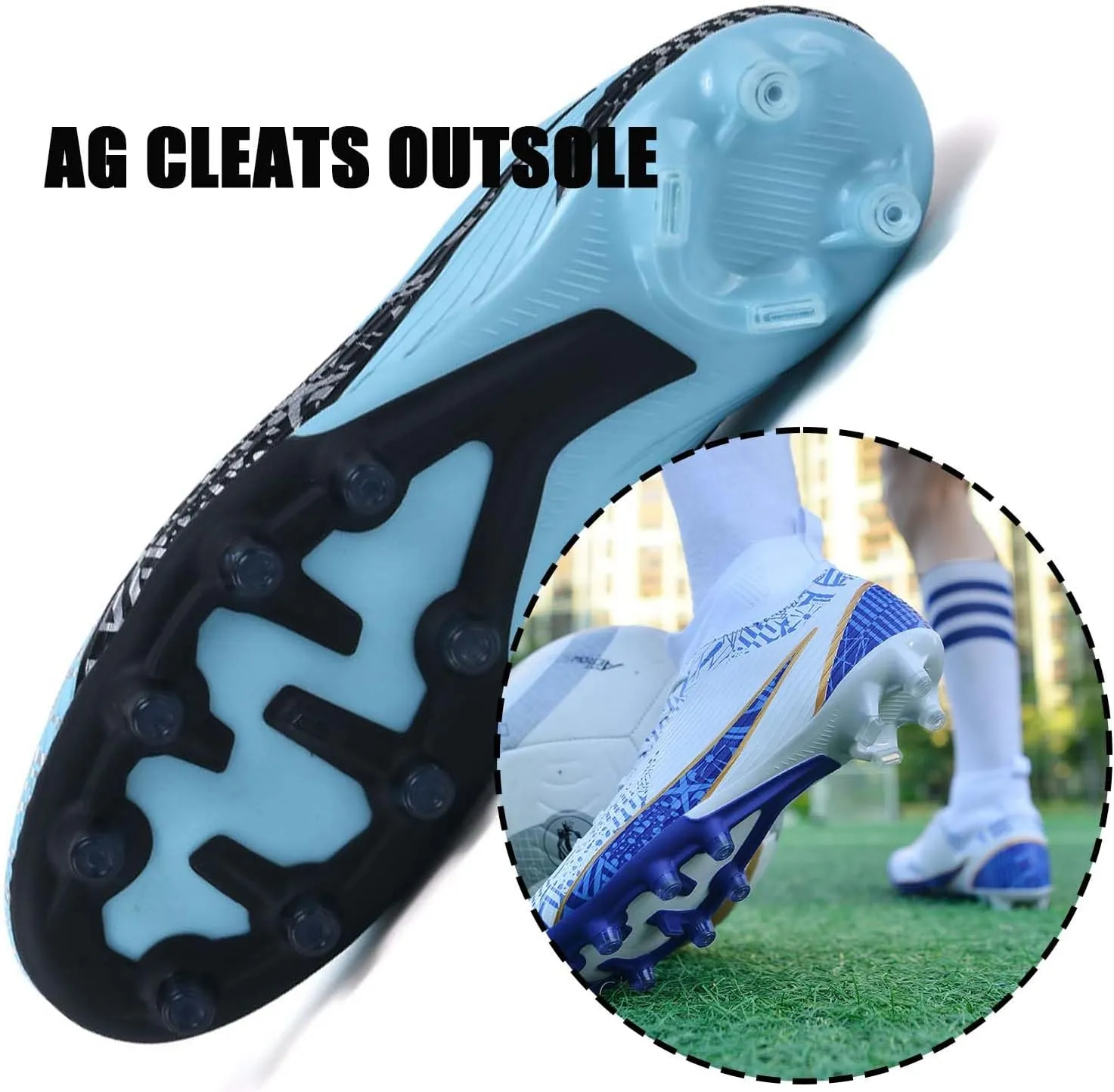 MEBAMY Soccer Cleats Mens Women Outdoor Soccer Shoes for Big Boy AG/FG High-Top Breathable and Comfortable Football Boots Black