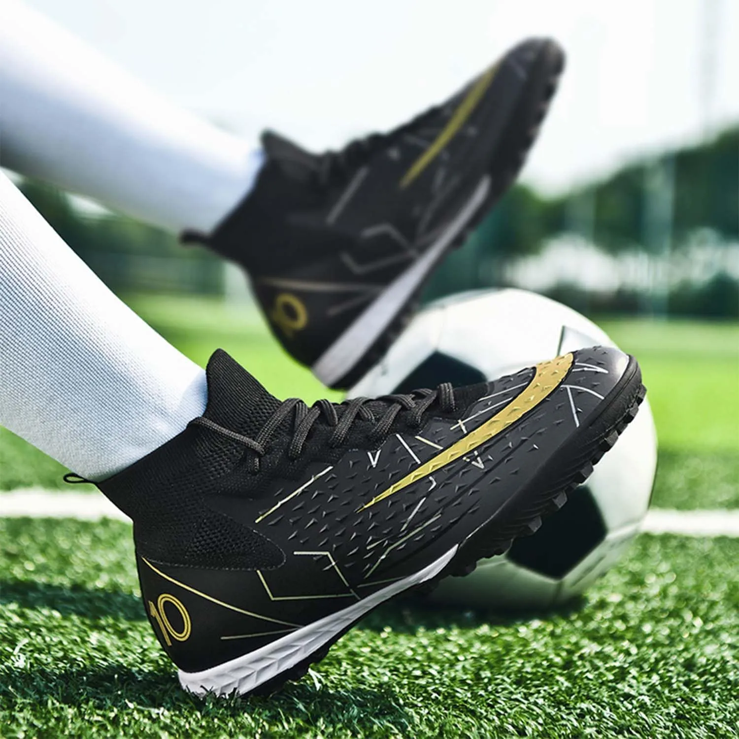 MEBAMY Soccer Cleats Mens Women Outdoor Soccer Shoes for Big Boy AG/FG High-Top Breathable and Comfortable Football Boots Black