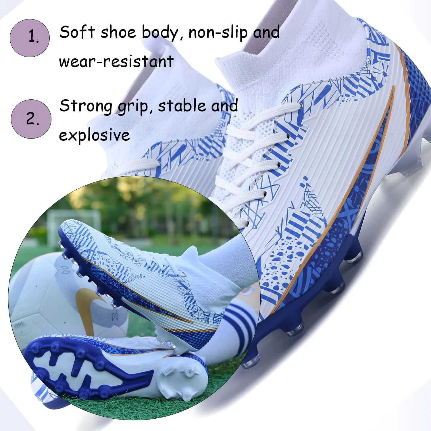 MEBAMY Soccer Cleats Mens Women Outdoor Soccer Shoes for Big Boy AG/FG High-Top Breathable and Comfortable Football Boots Black