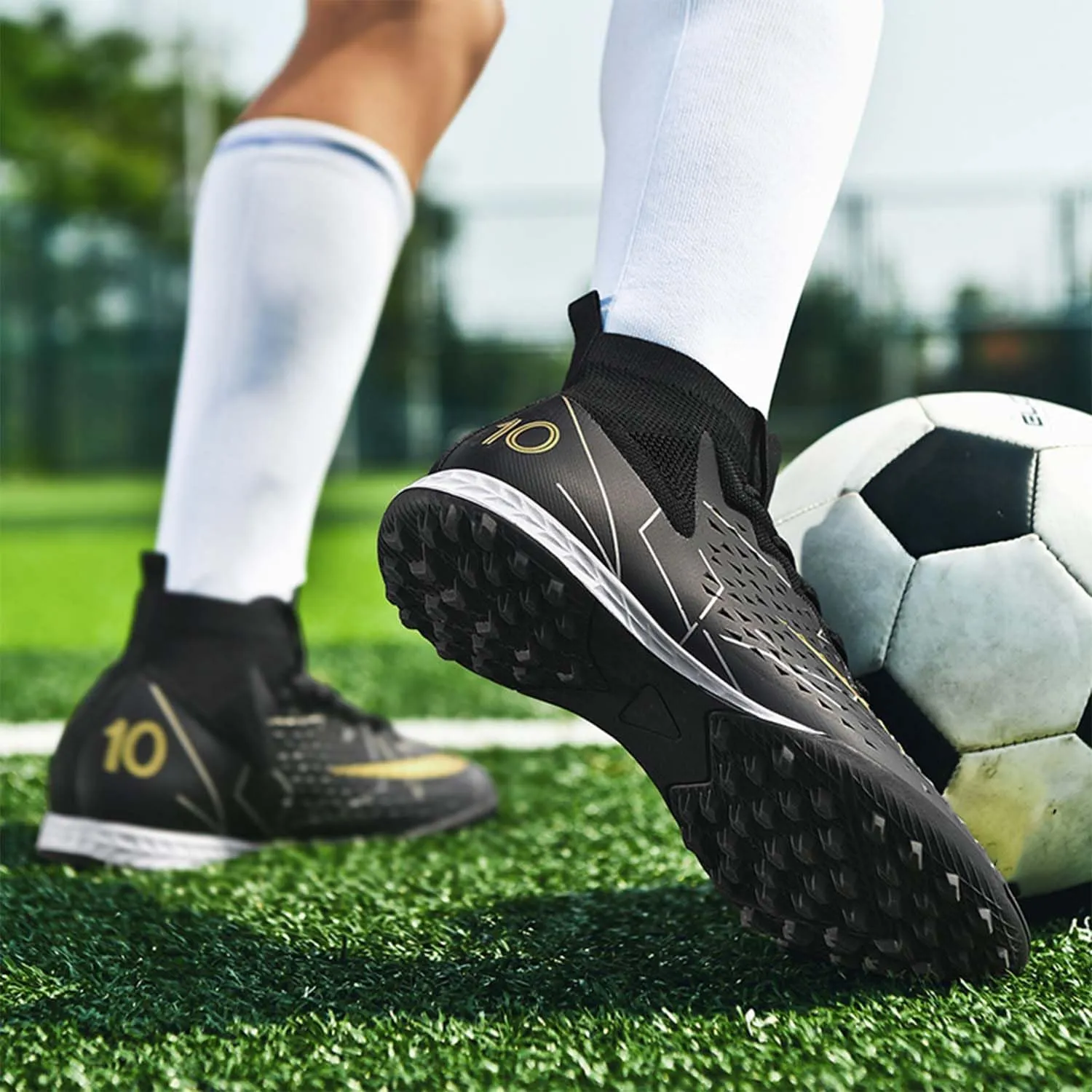 MEBAMY Soccer Cleats Mens Women Outdoor Soccer Shoes for Big Boy AG/FG High-Top Breathable and Comfortable Football Boots Black