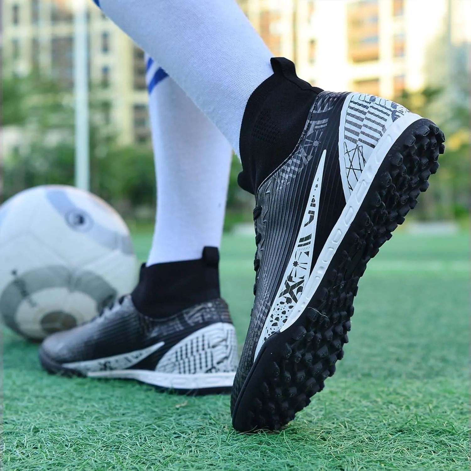 MEBAMY Soccer Cleats Mens Women Outdoor Soccer Shoes for Big Boy AG/FG High-Top Breathable and Comfortable Football Boots Black