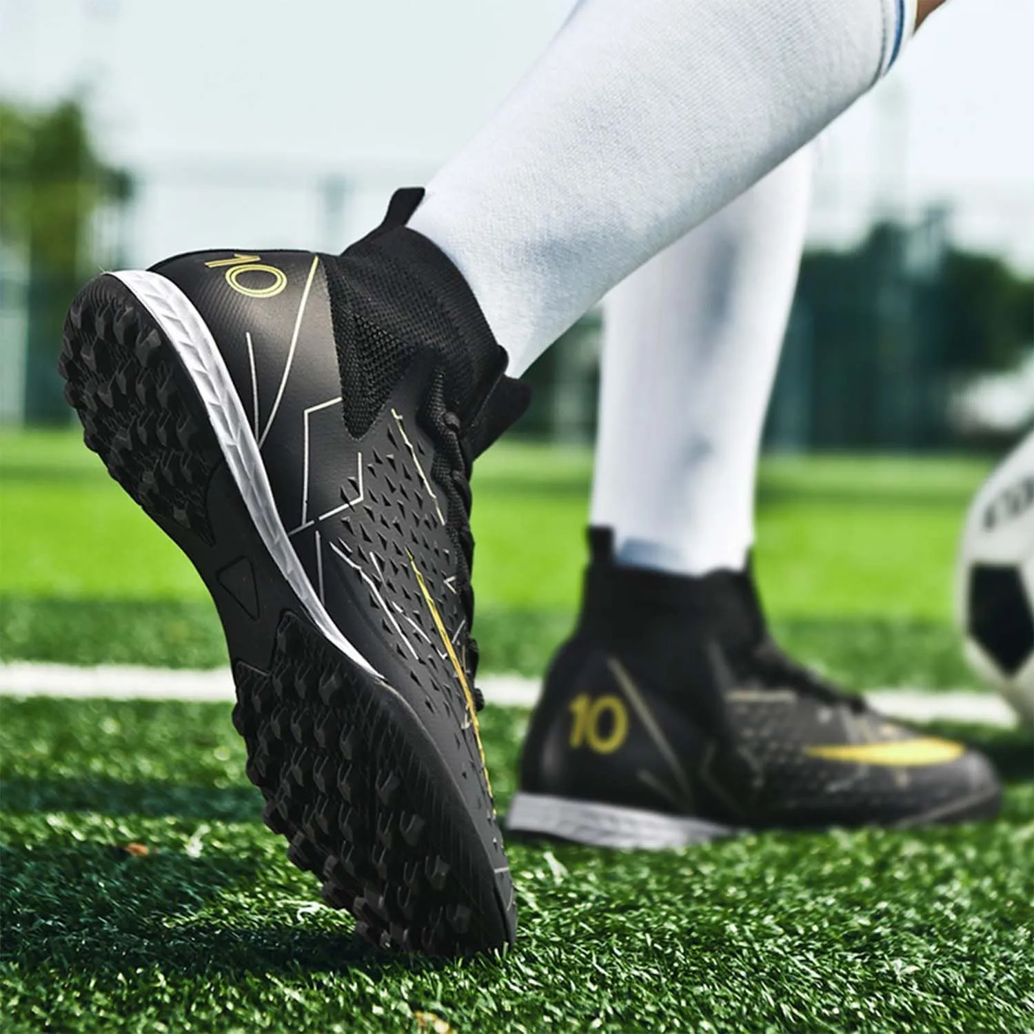 MEBAMY Soccer Cleats Mens Women Outdoor Soccer Shoes for Big Boy AG/FG High-Top Breathable and Comfortable Football Boots Black