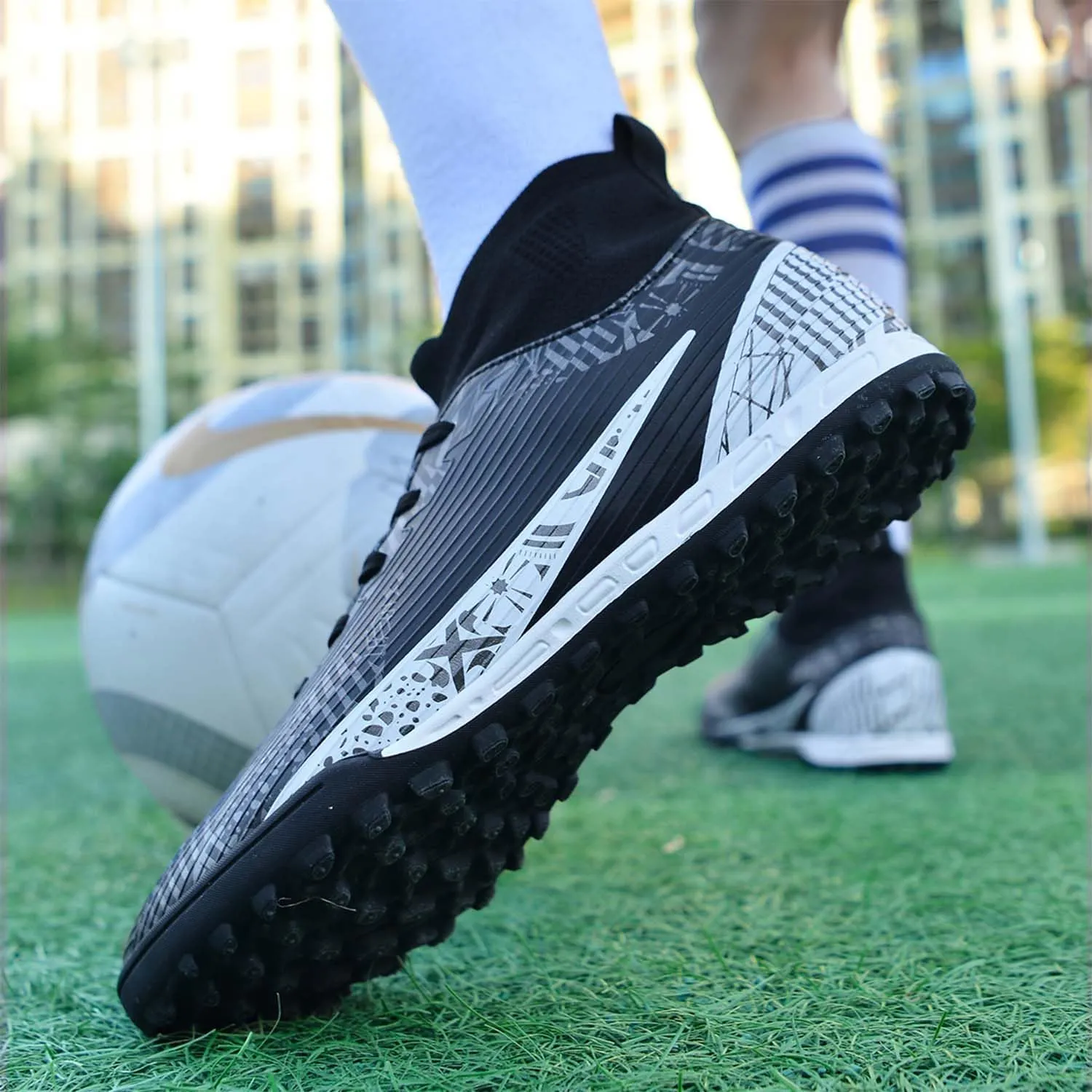 MEBAMY Soccer Cleats Mens Women Outdoor Soccer Shoes for Big Boy AG/FG High-Top Breathable and Comfortable Football Boots Black