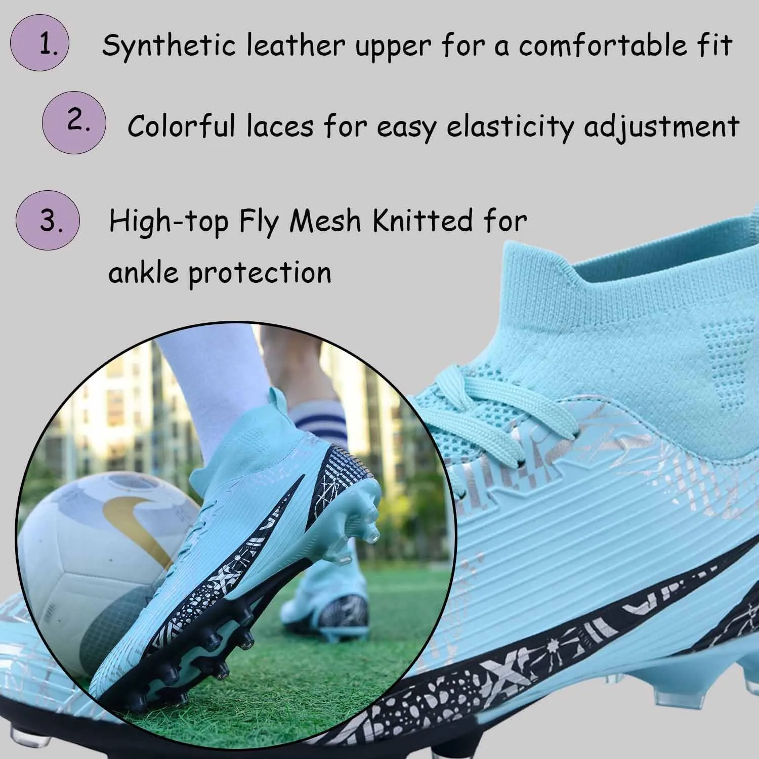 MEBAMY Soccer Cleats Mens Women Outdoor Soccer Shoes for Big Boy AG/FG High-Top Breathable and Comfortable Football Boots Black