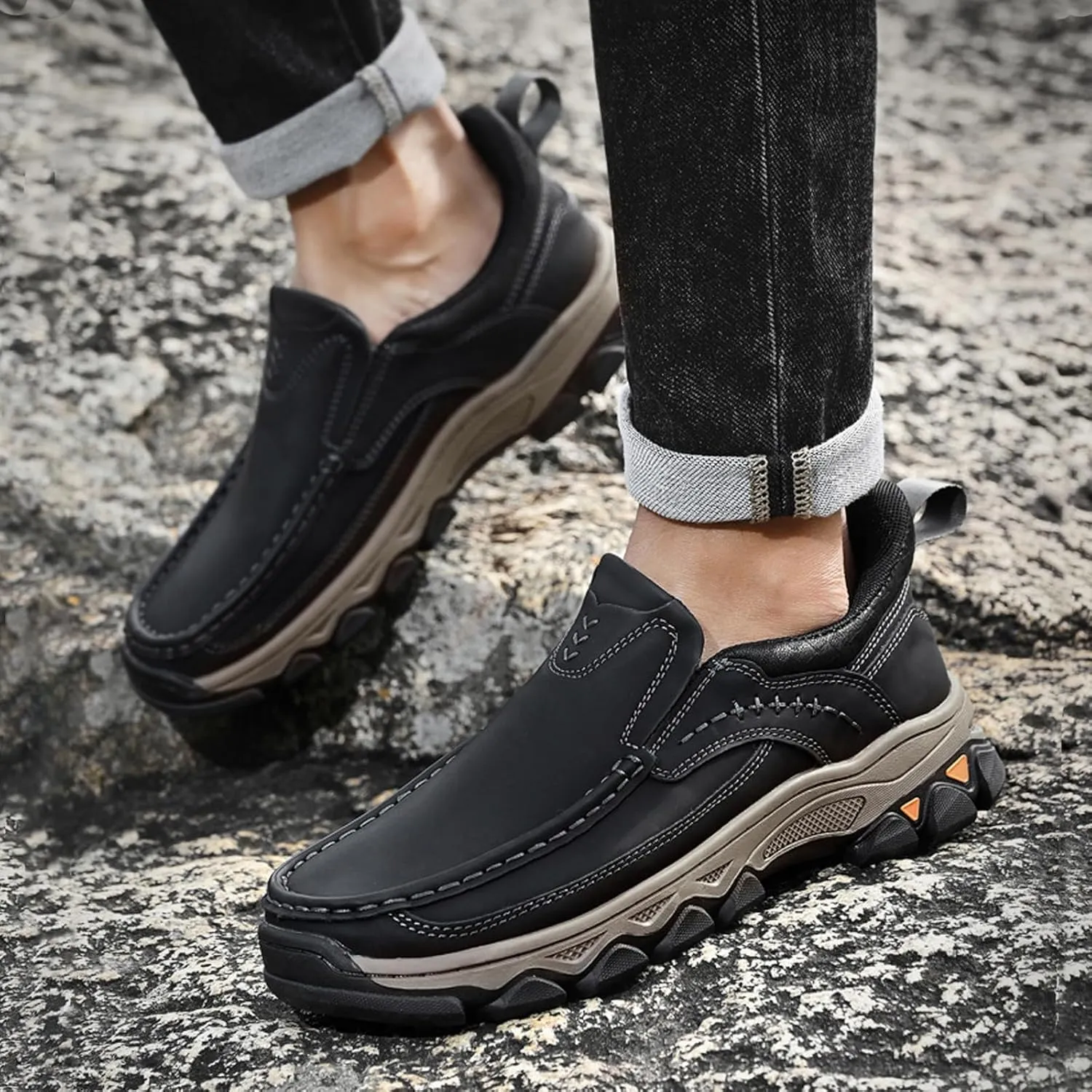 Men Casual Shoes Loafers Comfortable Walking Sneakers Oxford Waterproof Hiking Boots for Work Dress Travel