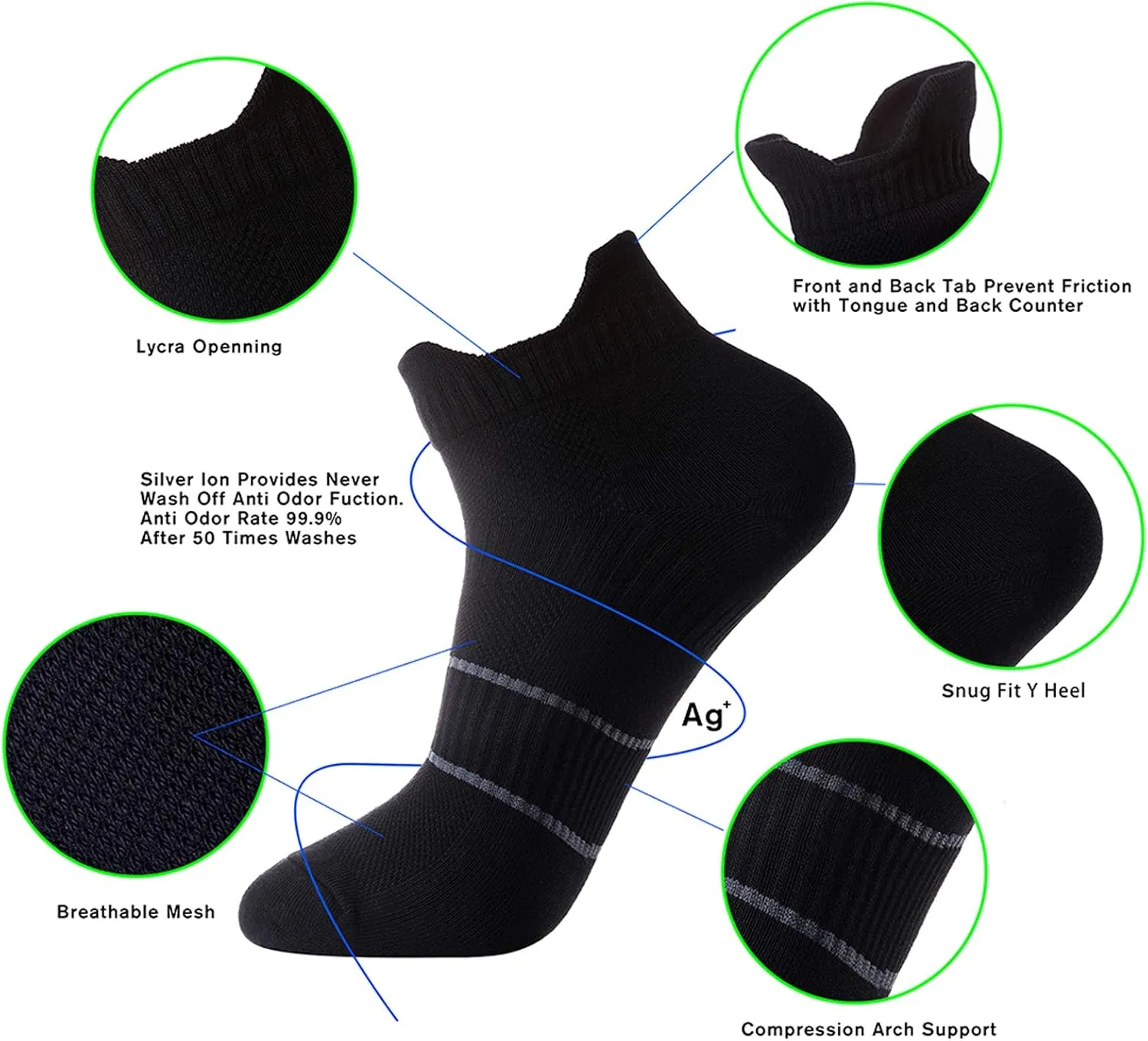 Men's Anti Sweat Odor Control Quick Dry Cotton Athletic Low Cut Ankle Running Socks