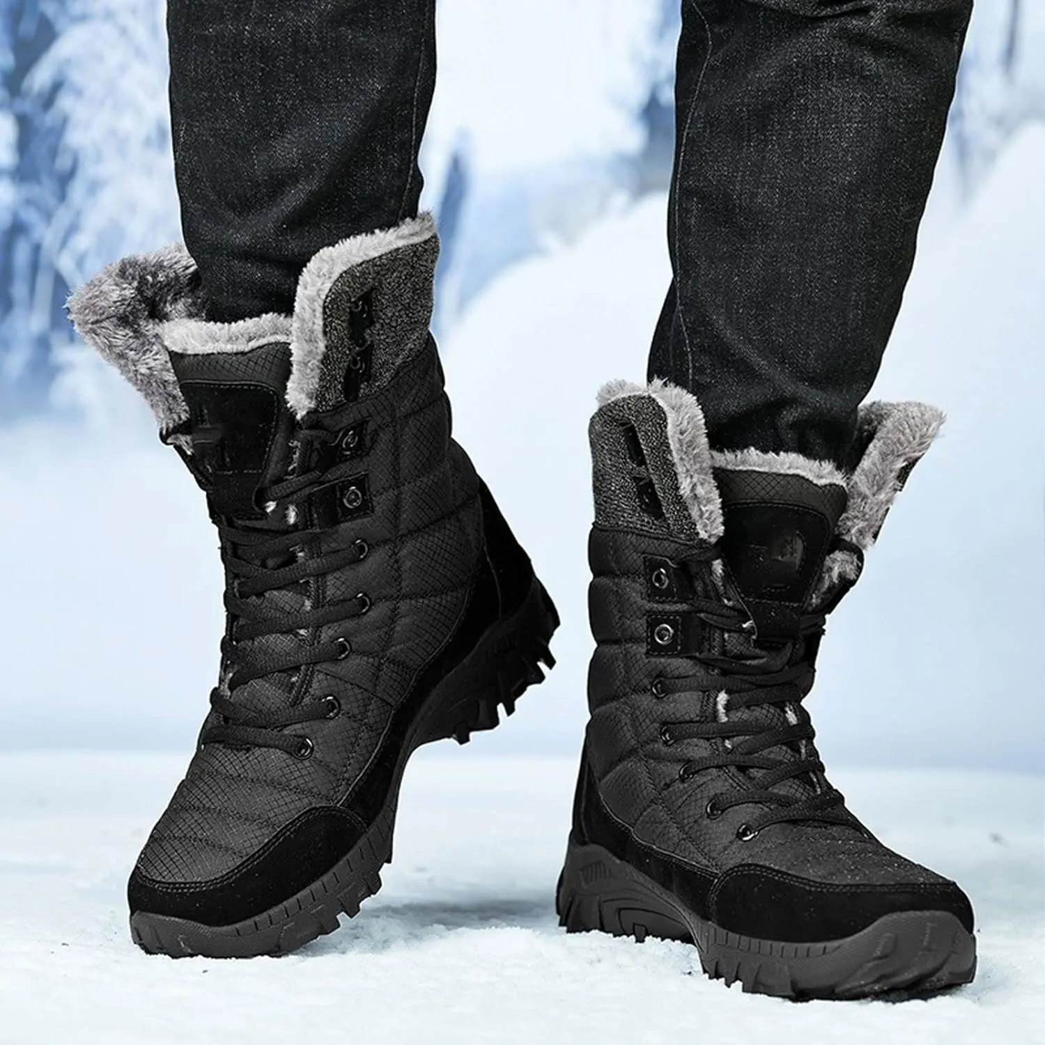 Mens Boots Men's Winter Snow Boots Super Warm Men's Hiking Boots Waterproof Leather High Top Plus Size Men's Boots Outdoor Sneakers