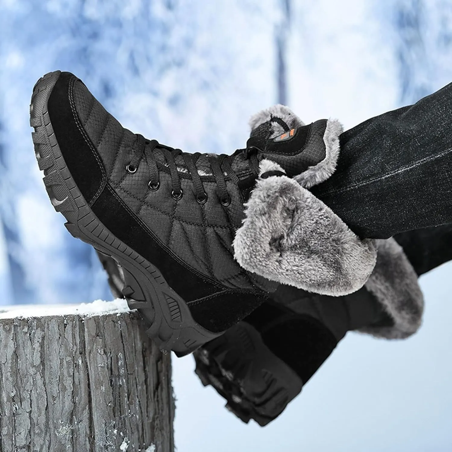 Mens Boots Men's Winter Snow Boots Super Warm Men's Hiking Boots Waterproof Leather High Top Plus Size Men's Boots Outdoor Sneakers