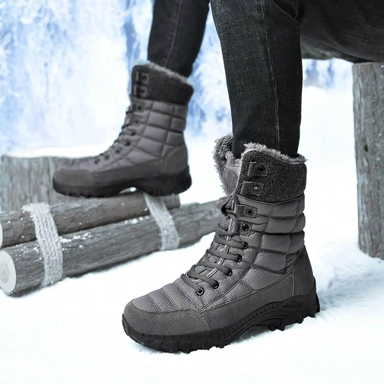 Mens Boots Men's Winter Snow Boots Super Warm Men's Hiking Boots Waterproof Leather High Top Plus Size Men's Boots Outdoor Sneakers