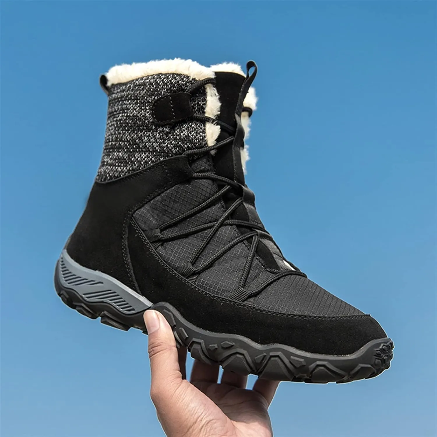 Mens Boots Winter Mens Hiking Boots Snow Boots Plus Velvet Warm Side Outdoor Casual Snow Boots Non-slip Men Cotton Shoes
